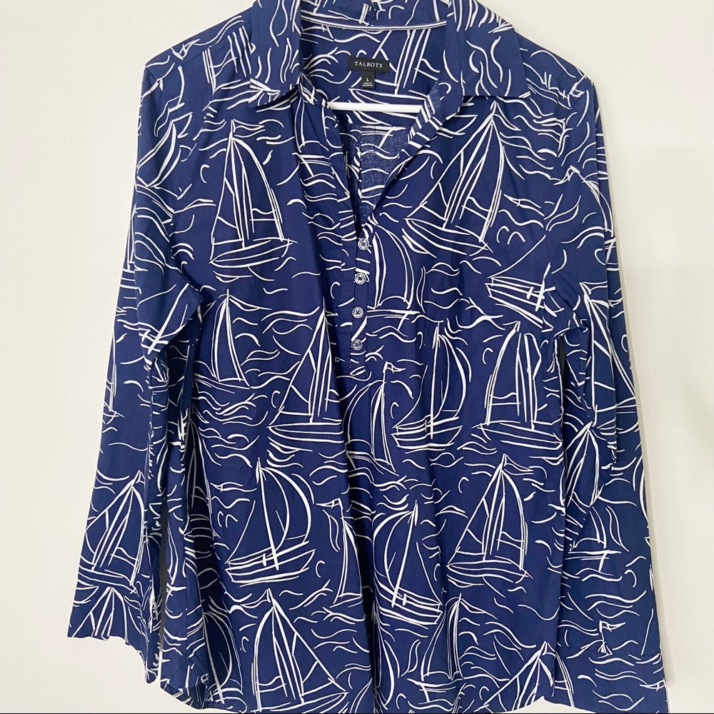 Talbots Navy button-down, tunic, blouse